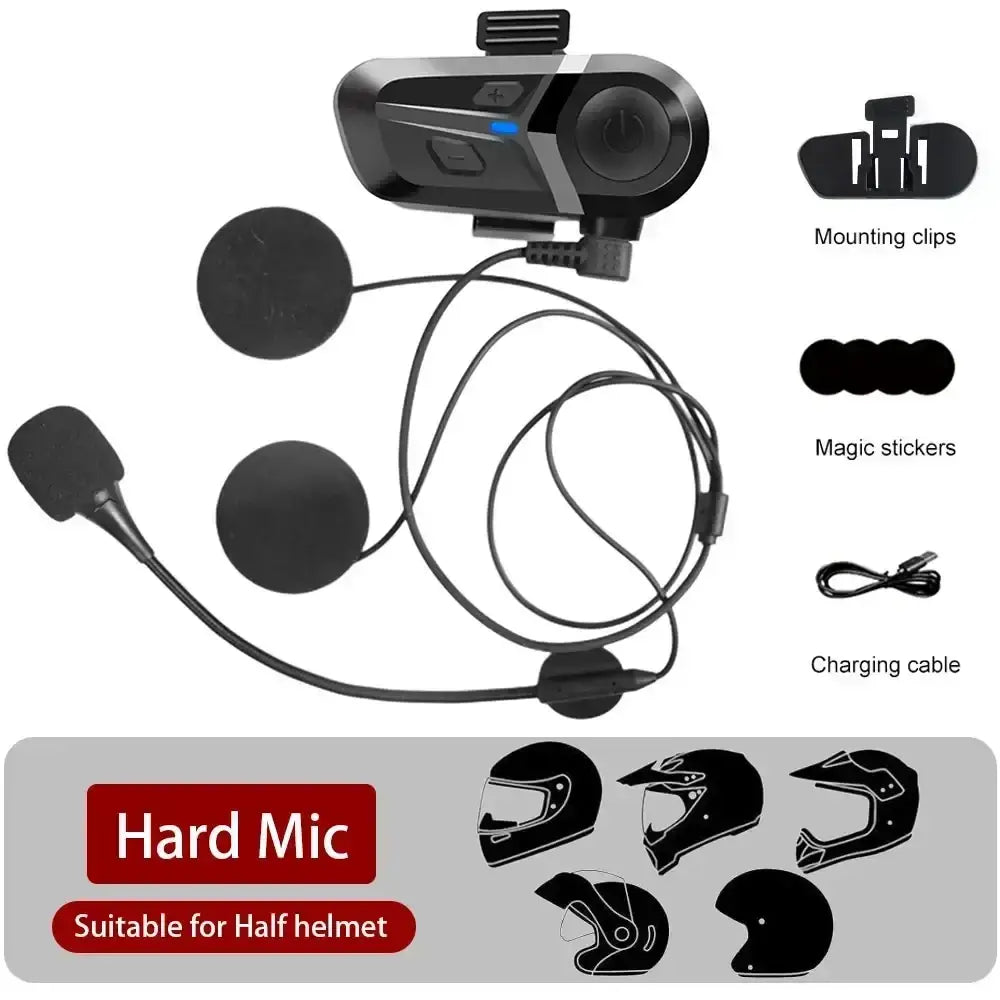 Black bluetooth motorcycle helmet headset with hard mic and wireless earpiece for hands-free communication