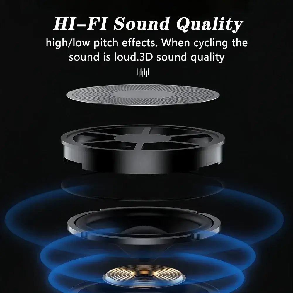 Black and gold high-fidelity speaker driver components with layered concentric rings in bluetooth motorcycle helmet headset