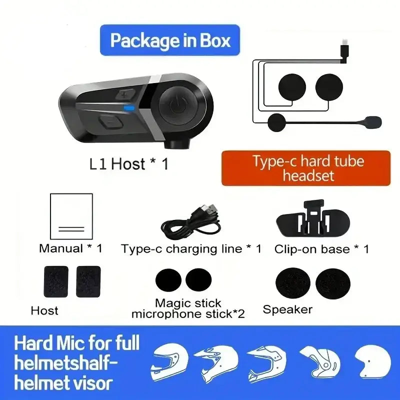 Black l1 host bluetooth motorcycle helmet headset with blue accent button and textured grip surface for music playback