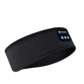 Black fabric bluetooth sleep headband with digital control panel and blue illuminated buttons by enjoying brand