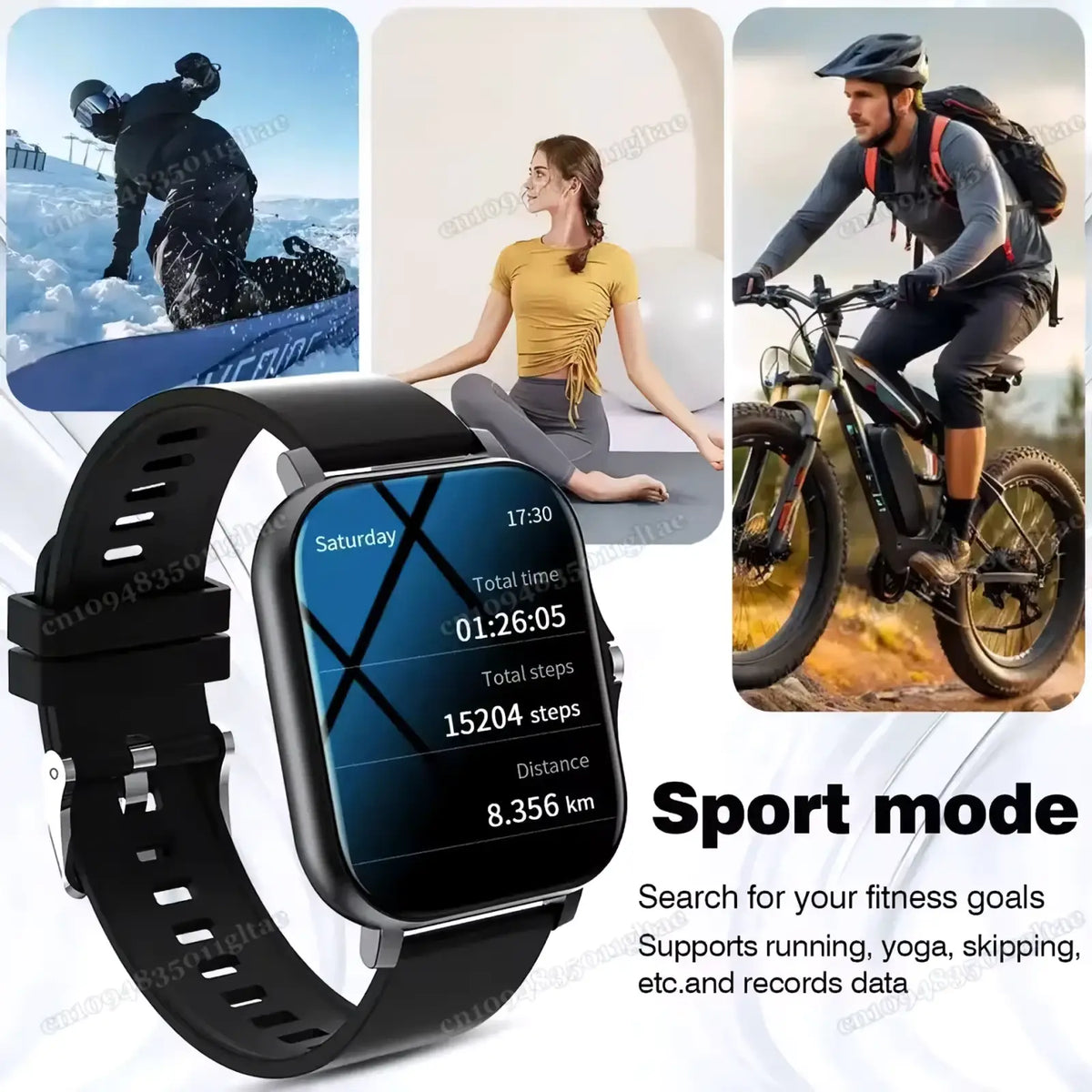 Black Bluetooth Smart Watch 2.01 HD fitness tracker with rectangular screen and matching black silicone strap