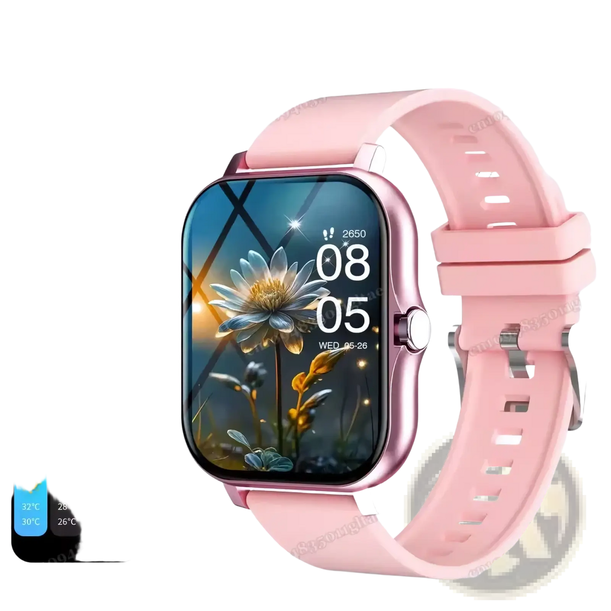 Bluetooth smart watch 2.01 hd fitness tracker with pink silicone strap rose gold case and floral rectangular screen