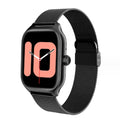 Black mesh watch band with sleek design and matching black case for full touch screen smart watch with heart rate monitor