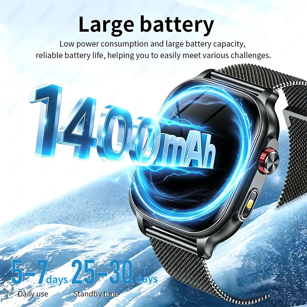 Black mesh metal watch band with sleek modern design and matching black case for bluetooth smartwatch fitness tracker with calling