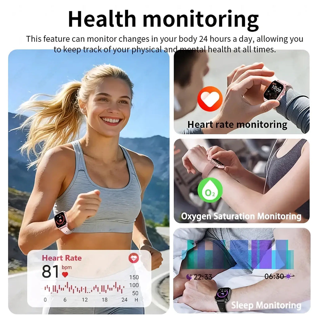 A sleek bluetooth smartwatch fitness tracker with calling features and a round digital display with a light-colored band