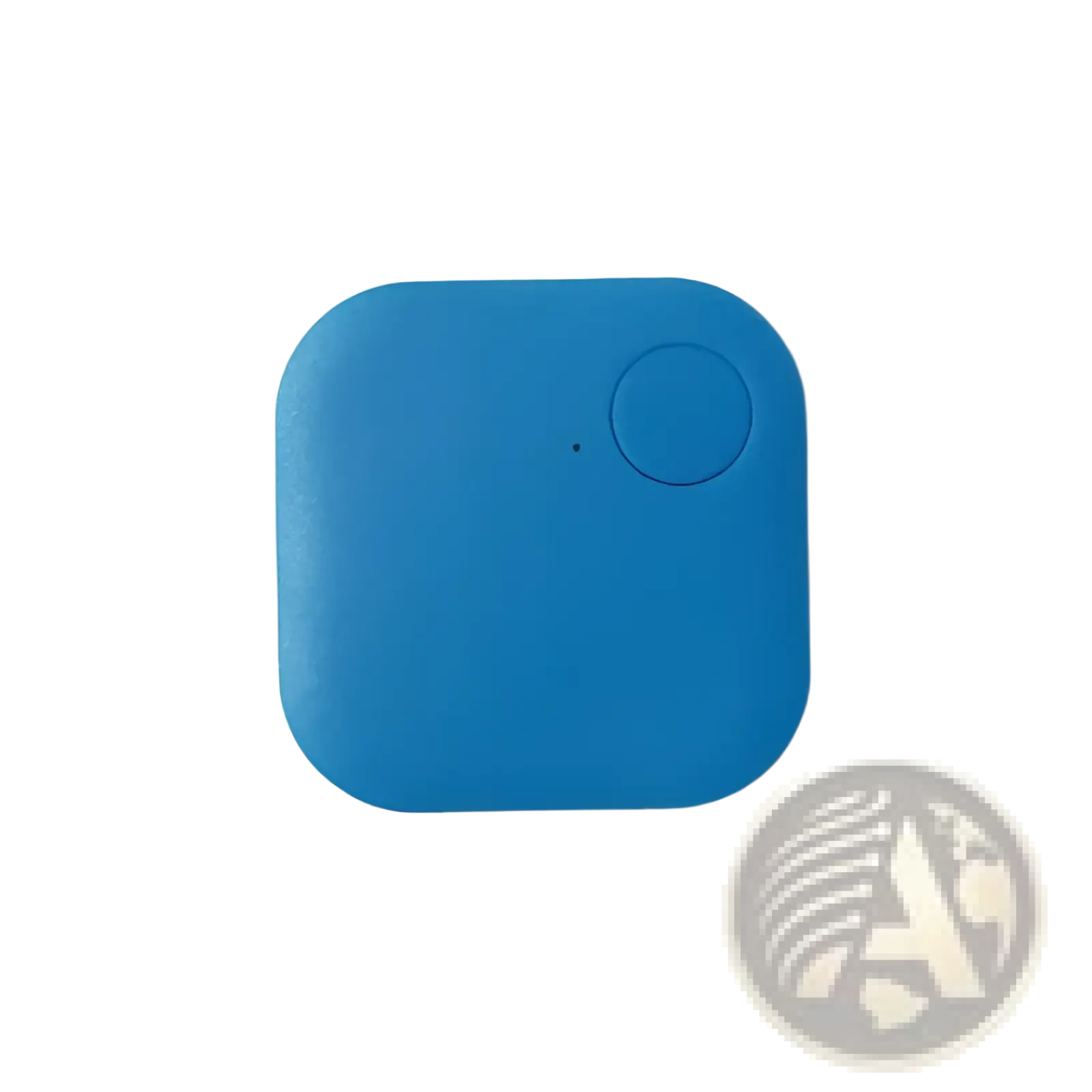 Blue square-shaped bluetooth tracker with rounded corners and circular button in bluetooth tracker 4 pack anti lost gps key finder