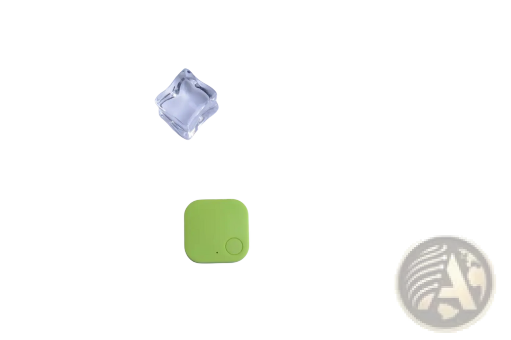 A lime green square bluetooth tracker with a circular button for anti lost gps key finder 4 pack