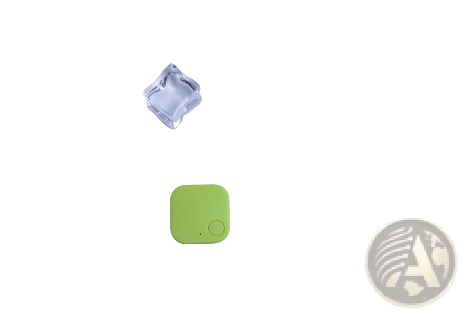 A lime green square bluetooth tracker with a circular button for anti lost gps key finder 4 pack