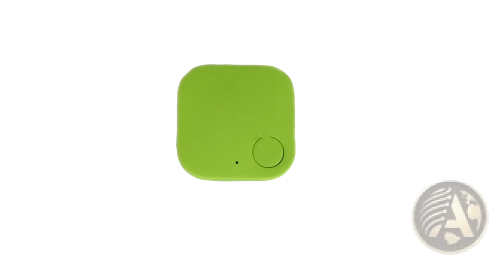A compact lime-green bluetooth tracker with rounded edges and a circular button for anti lost gps key finding