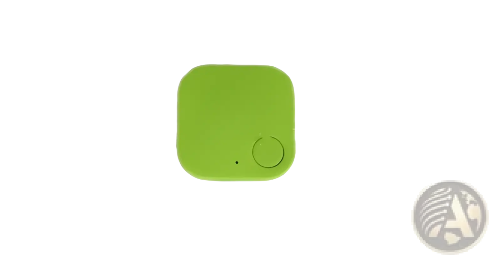A compact lime-green bluetooth tracker with rounded edges and a circular button for anti lost gps key finding