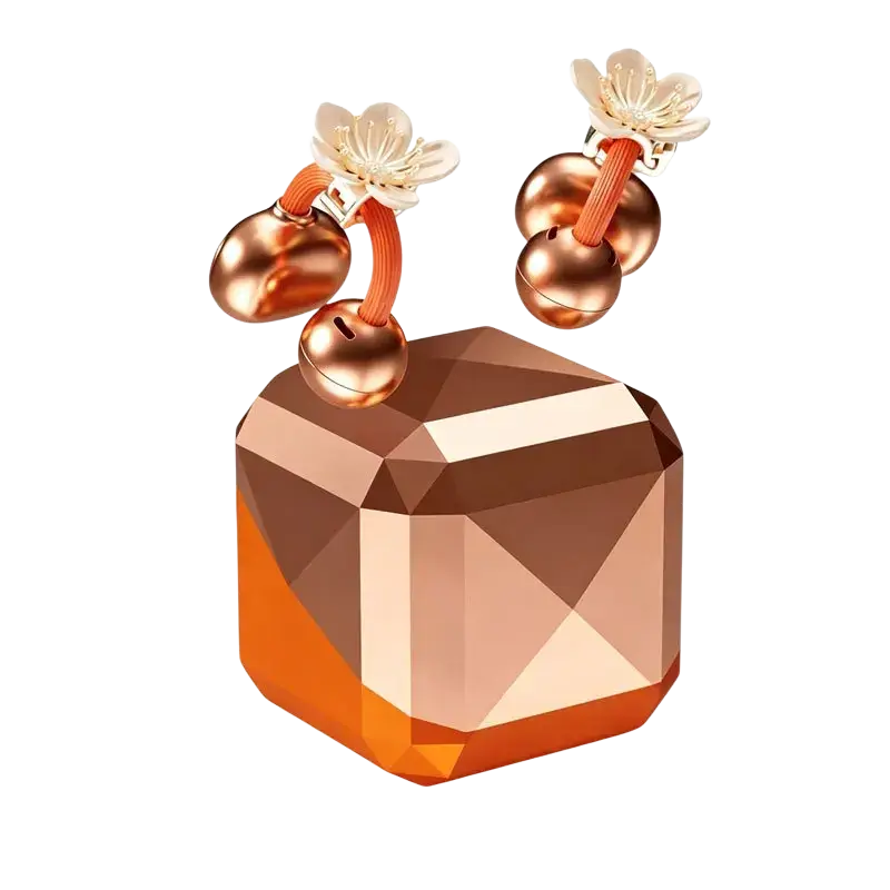 Rose gold faceted gemstone bluetooth tws earbuds with earring accents and compact ornate flower-topped bells