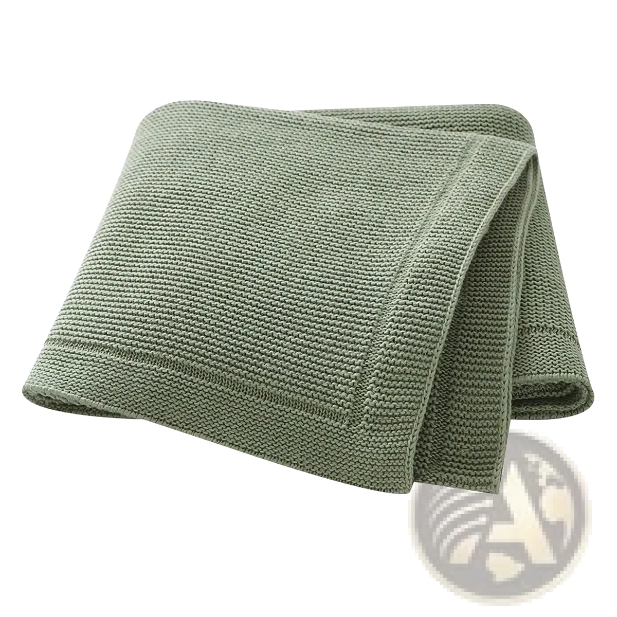A soft sage green knitted towel with textured weave and finished edges from blush pink knitted baby blanket cotton receiving mat