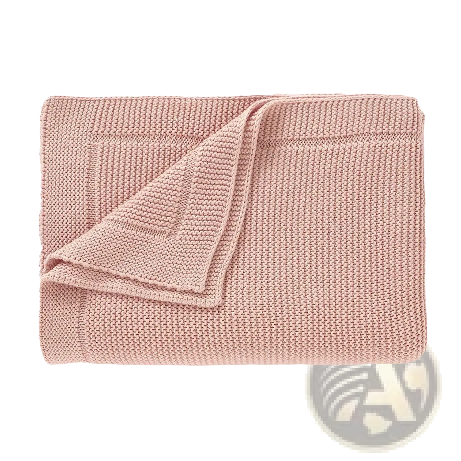 A blush pink knitted baby blanket made of cotton with a soft textured uniform weave for receiving mats