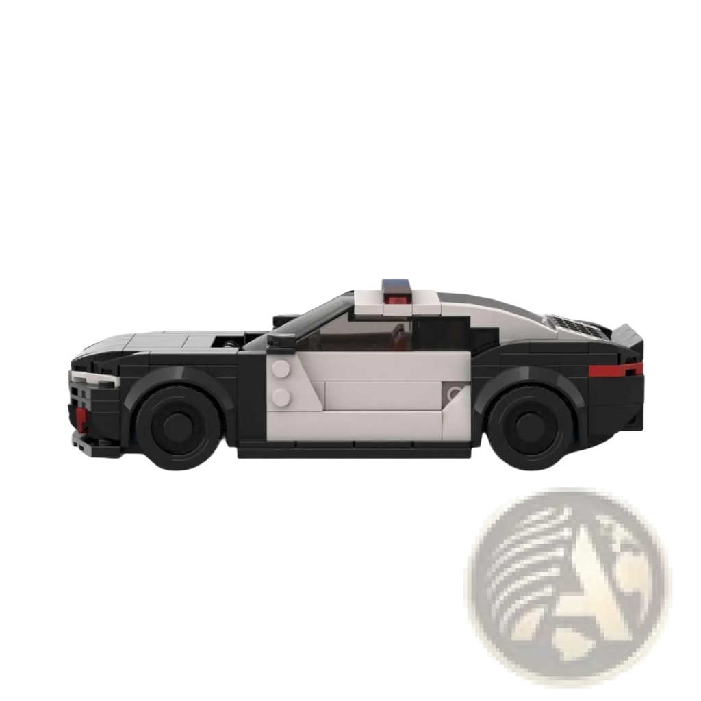 Black and white BMW M8 police car building blocks set with red accents 318 pieces for model construction