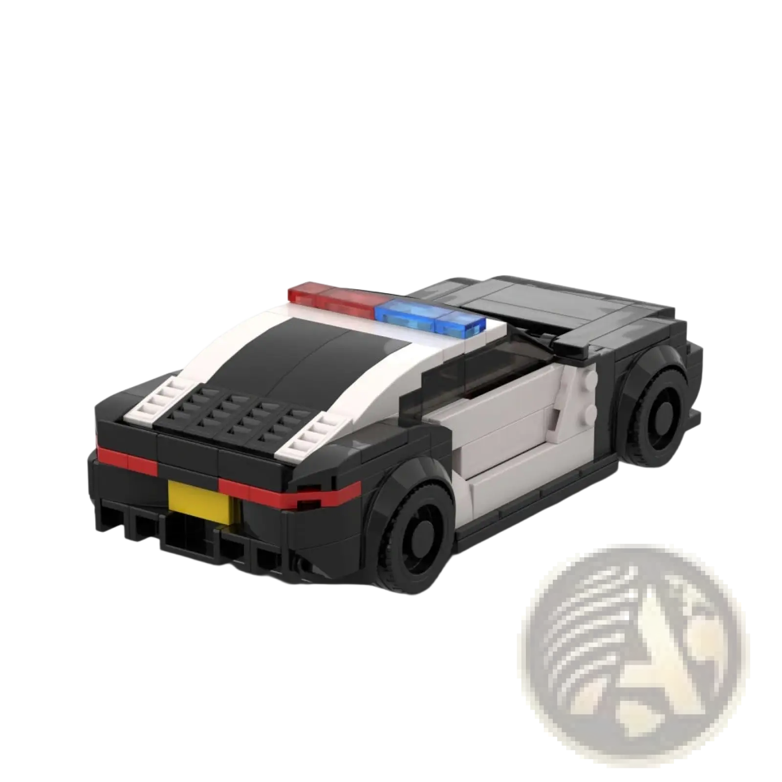 Bmw m8 police car building blocks set 318 pieces black and white lego style with red blue and yellow accents
