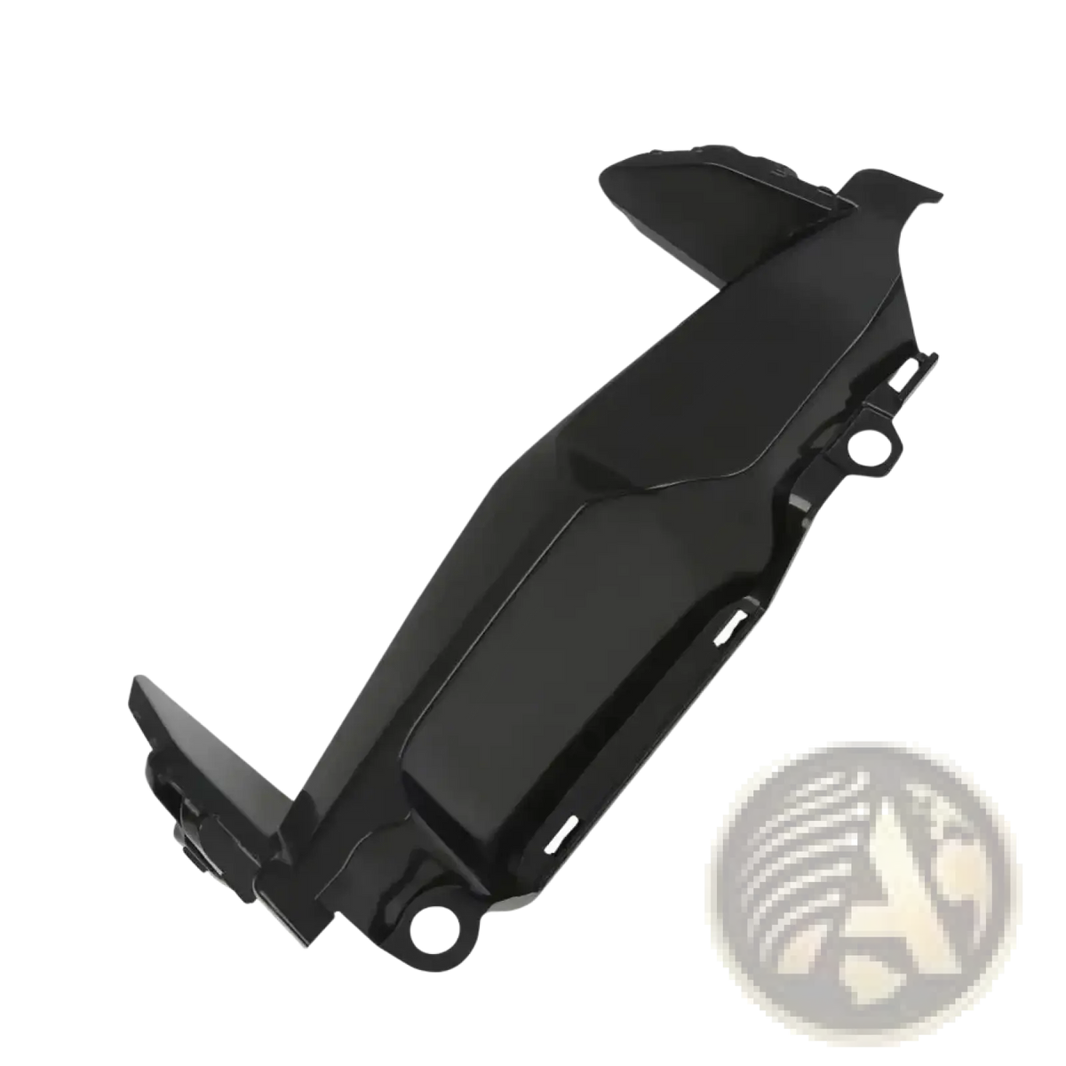 Black plastic rear fender protector with molded contours and mounting holes for bmw r1200gs r1250gs front running lamp cover backside