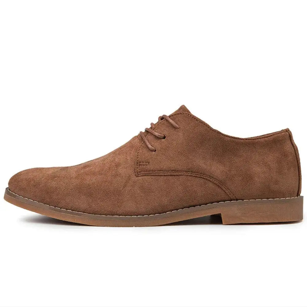 Men’s british style frosted brown suede leather lace-up shoe with matching laces and low-profile rubber sole