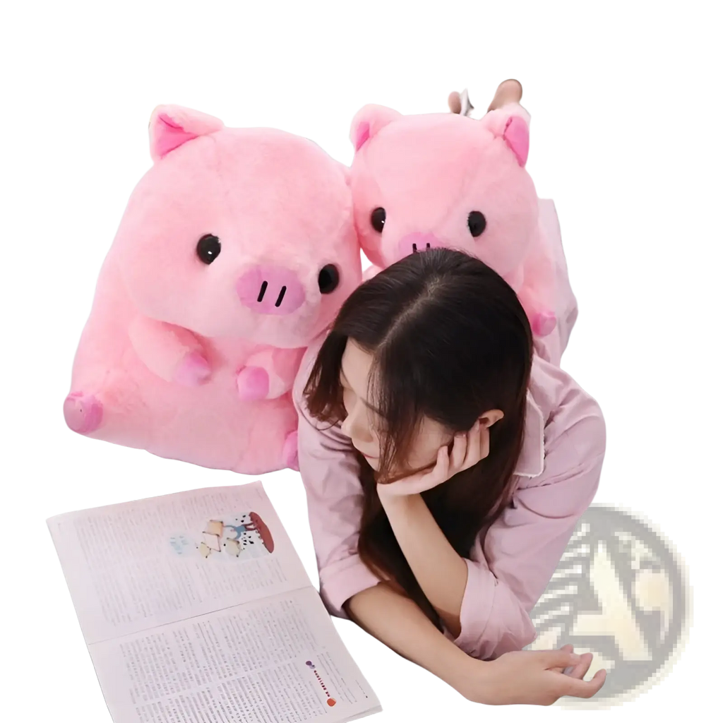Soft pink plush pig boba milk tea plush toy soft stuffed hugging pillow with black eyes and snout oversized and cuddly