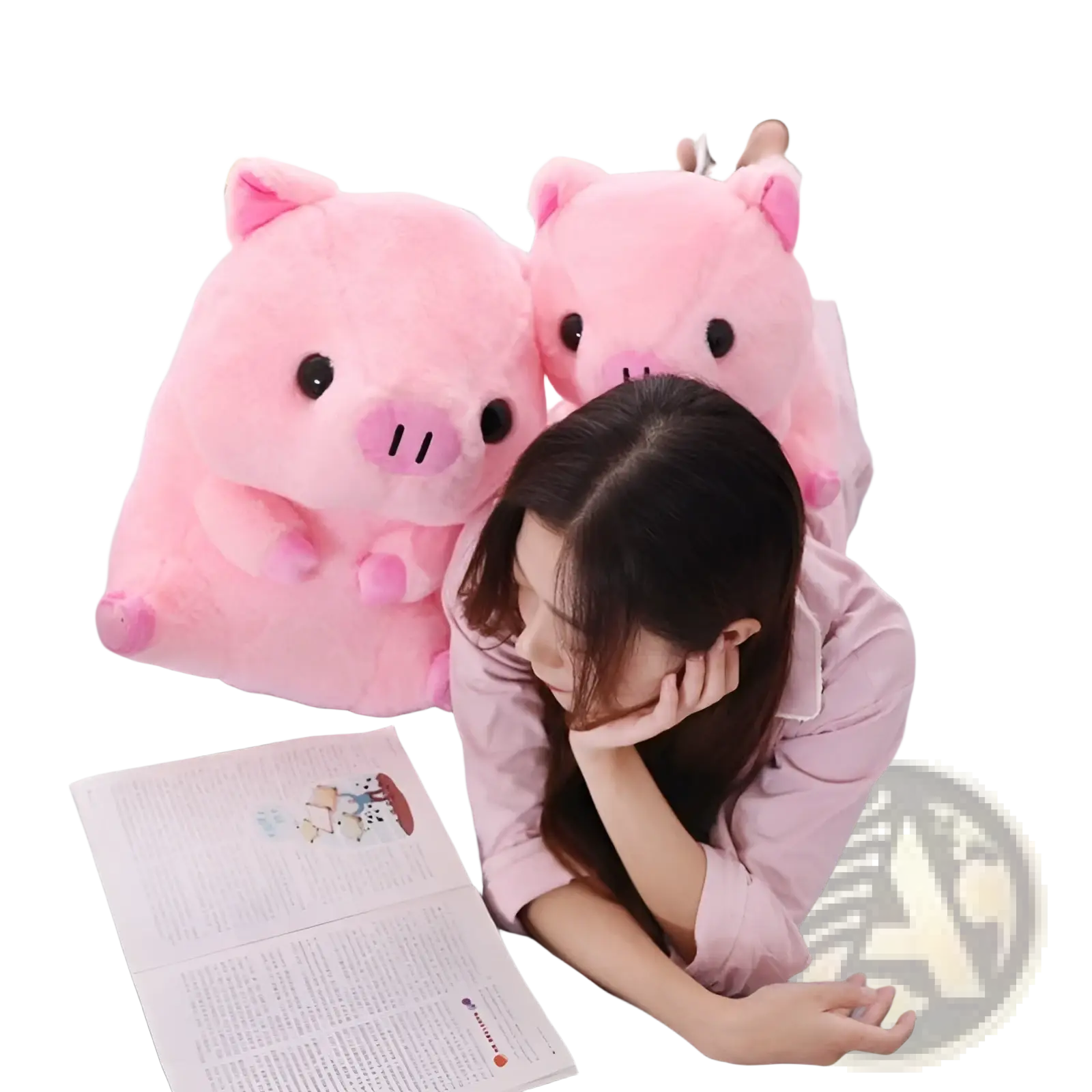 Soft pink plush pig boba milk tea plush toy soft stuffed hugging pillow with black eyes and snout oversized and cuddly