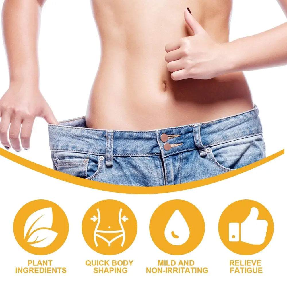 Blue denim jeans with five-pocket design and brown metal buttons paired with googeer bee venom firming body serum drops