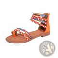Orange bohemian ethnic braided ankle strap flat sandal with multicolored leather geometric pattern straps
