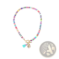 Bohemian rainbow beaded choker with colorful beads gold-tone toggle clasp and turquoise tassel charm