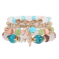 High quality bohemian stackable bead bracelets set with turquoise pink green white stones and gold metal accents