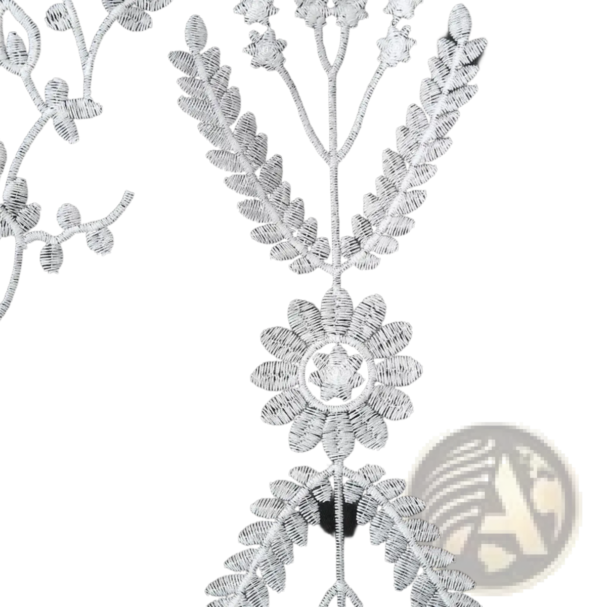Black boho floral embroidered quilted vest with intricate white floral embroidery and detailed leaf and petal patterns