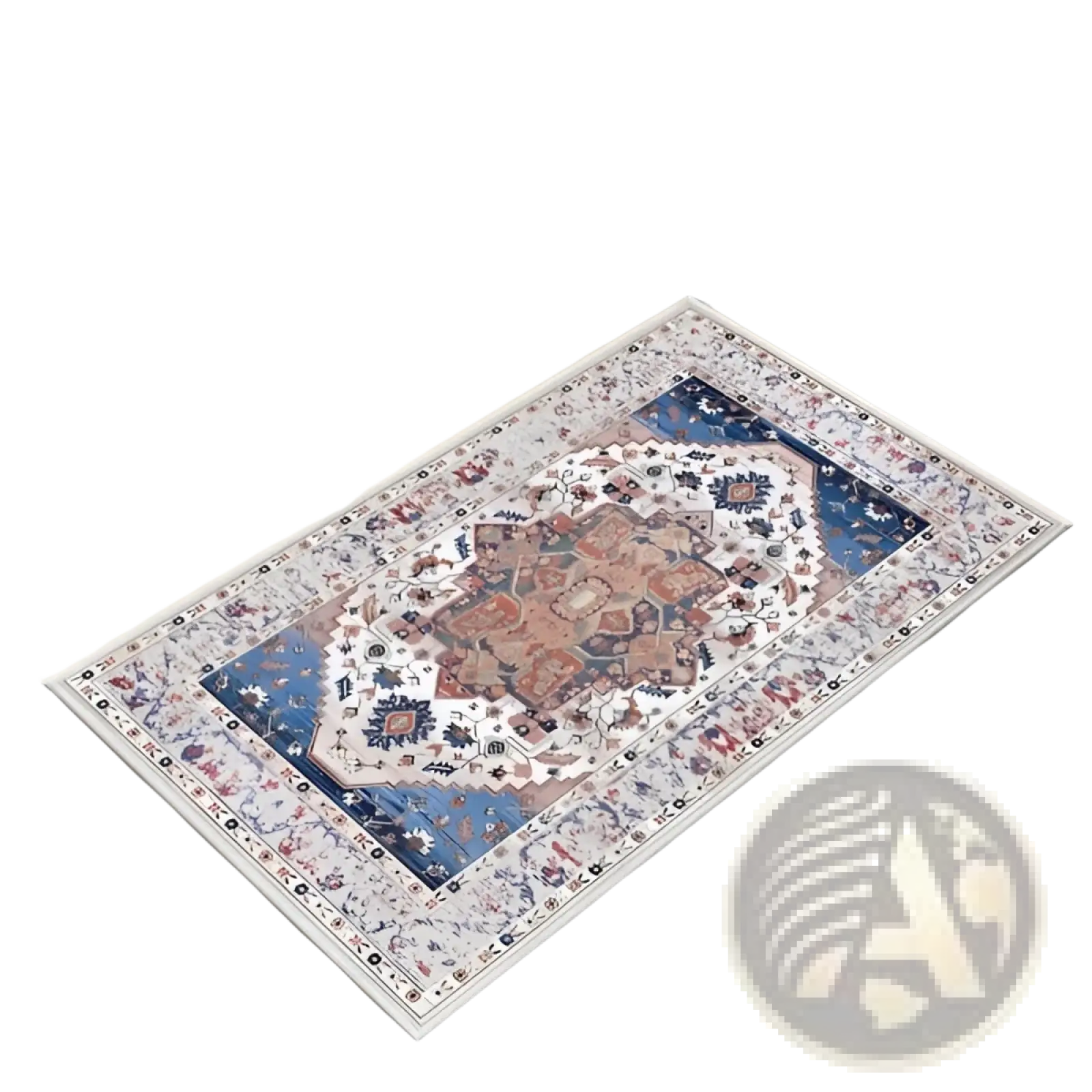 Boho kitchen rug set 3 piece washable non slip runner featuring a rectangular vintage-style floral geometric pattern in blue beige pink and white