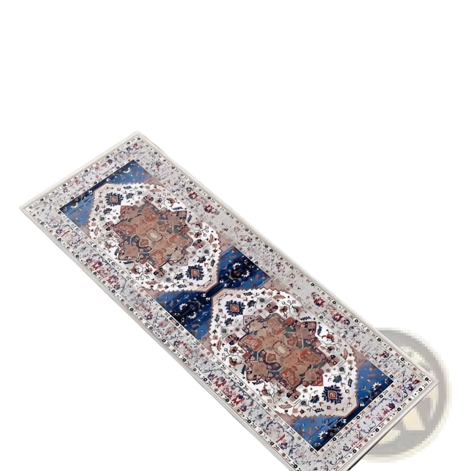 Boho kitchen rug set 3 piece washable non slip runner with ornate rectangular floral and geometric patterns in blue beige rust and white