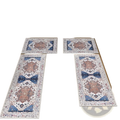 Set of four elegant blue and beige patterned boho kitchen rugs with intricate mandala designs non slip and washable