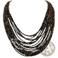 Black and gold beaded boho multi-layer statement necklace featuring layered design and intricate beadwork