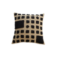 Beige boho throw pillow cover with black textured geometric patterns for living room decor