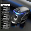 Black bone conduction Bluetooth 5.3 sport earbud headphones with sleek metallic finish and blue LED light strip on top edge