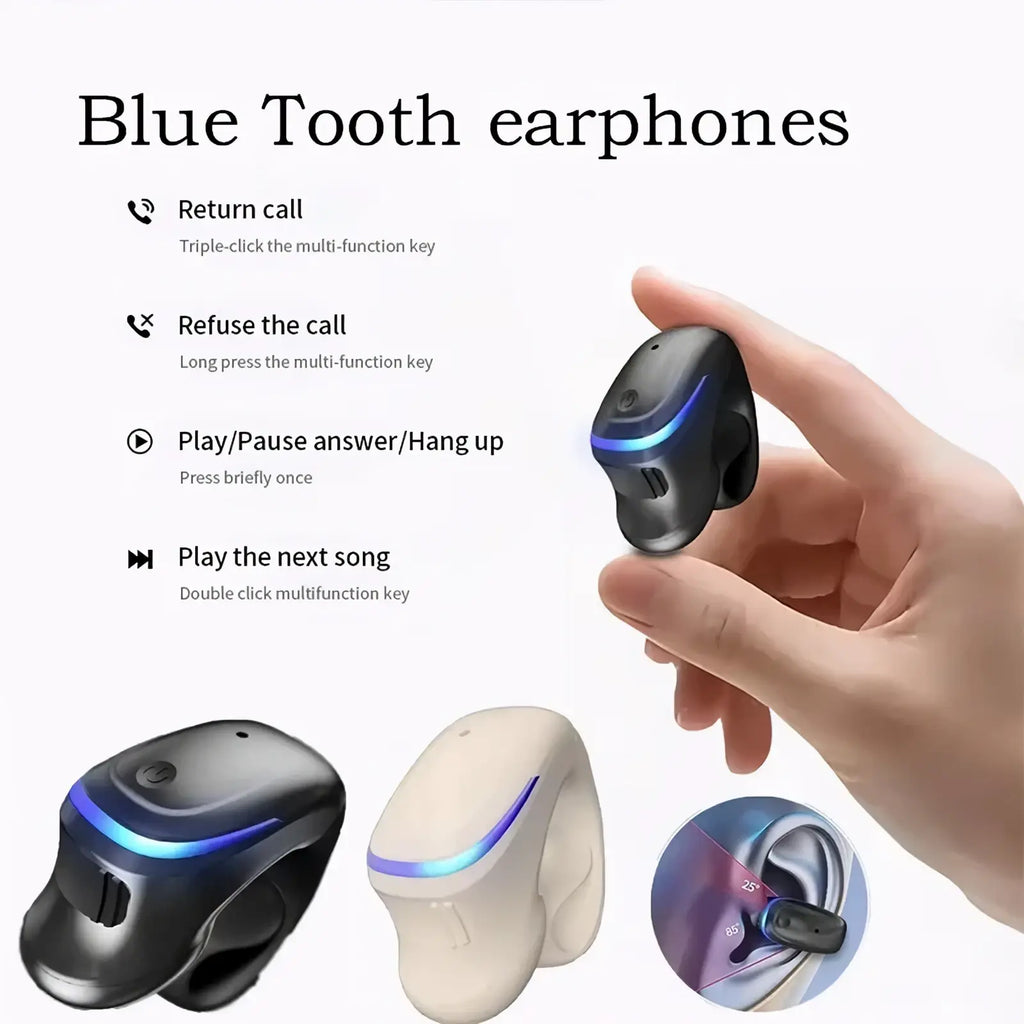 Bone conduction bluetooth 5.3 sport earbud in black and white with ergonomic design and glowing blue led accents