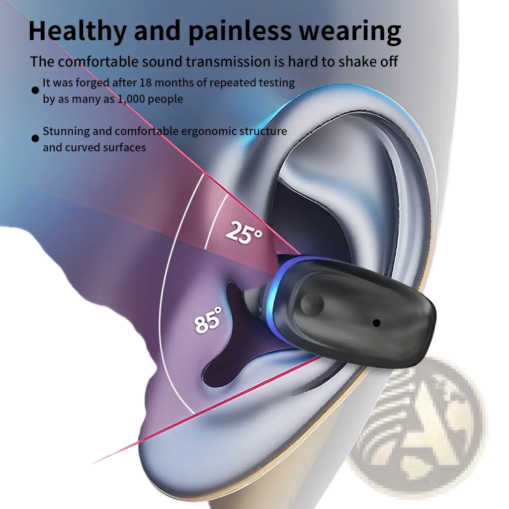 Black bone conduction bluetooth 5.3 sport earbud with sleek ergonomic design and subtle blue lighting accents