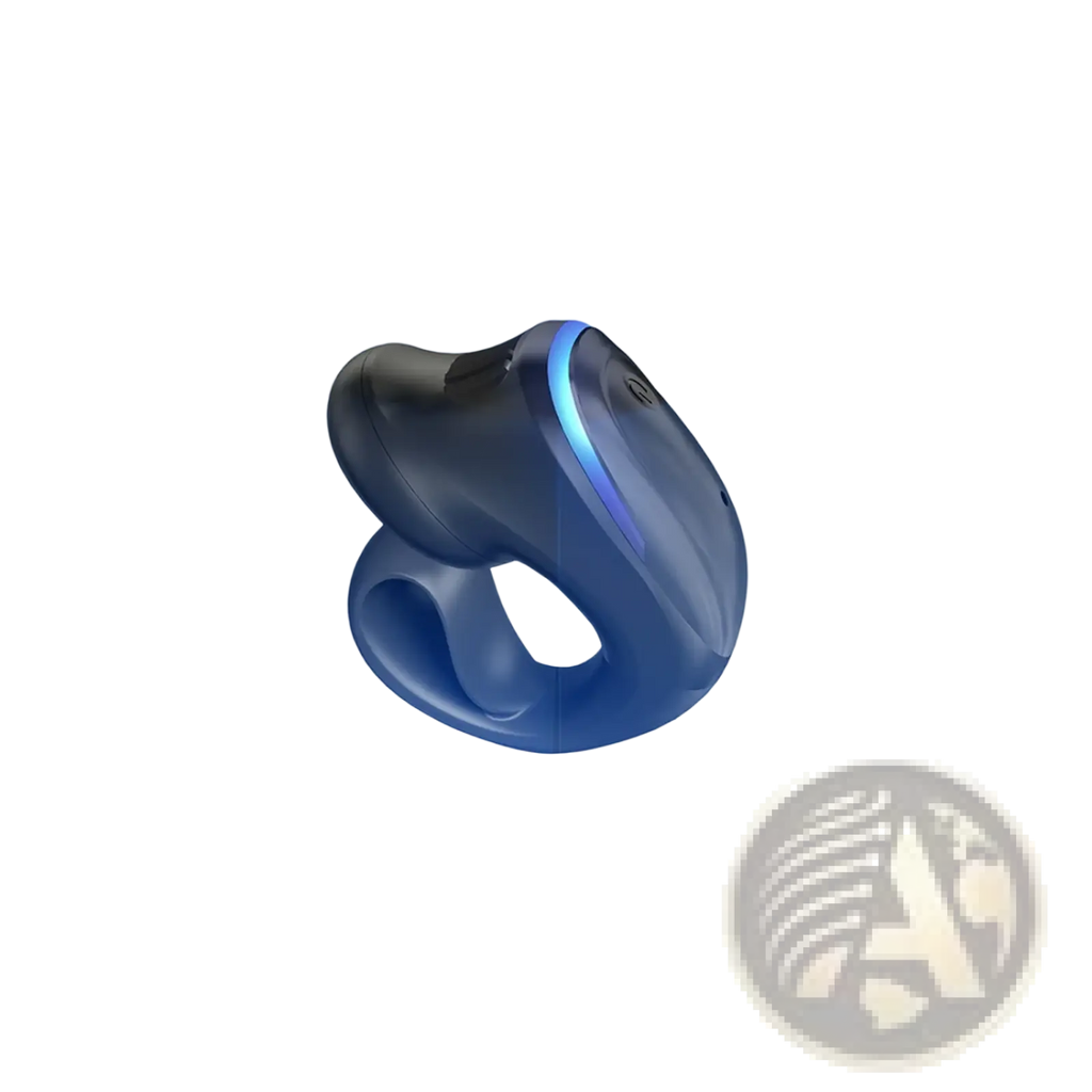 Black bone conduction bluetooth 5.3 sport earbud with sleek ergonomic design and glowing blue light strip on side