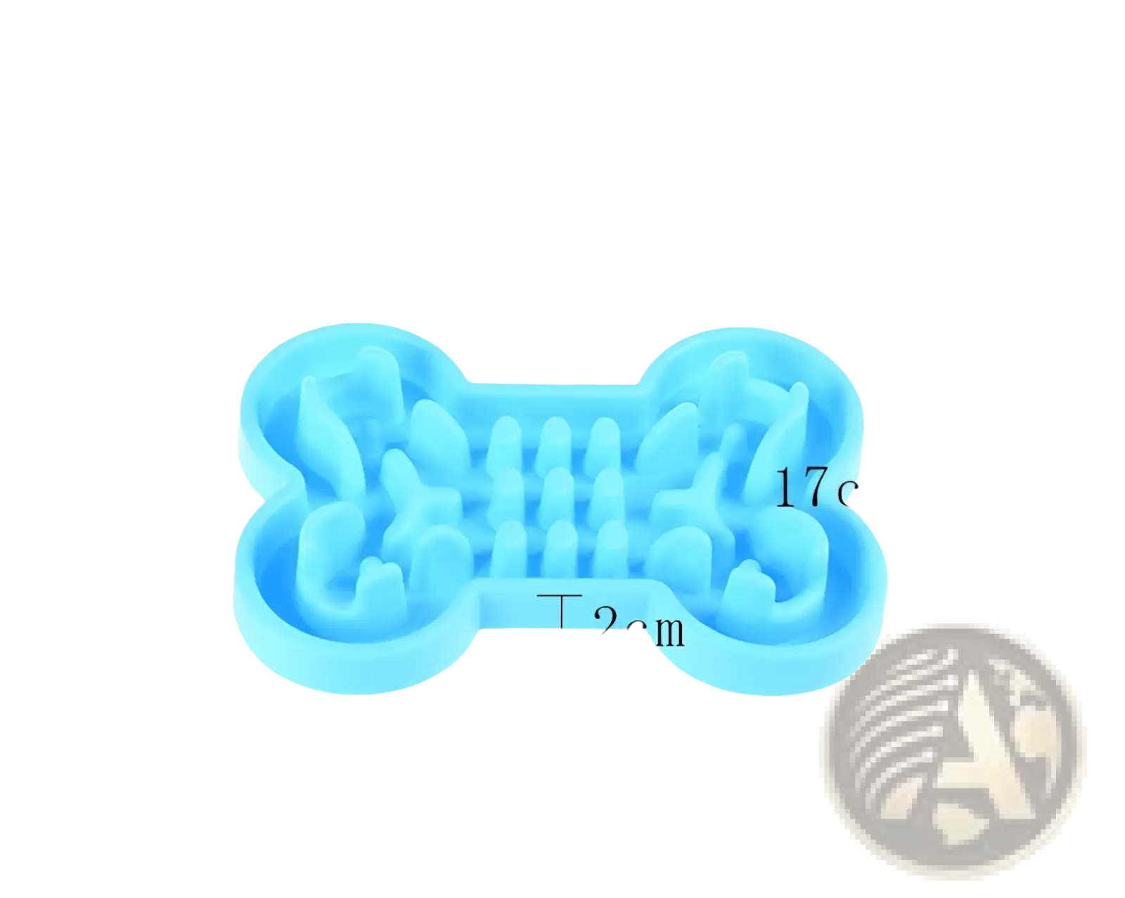 Light blue silicone bone puzzle slow feeder dog bowl with multiple compartments for controlled feeding