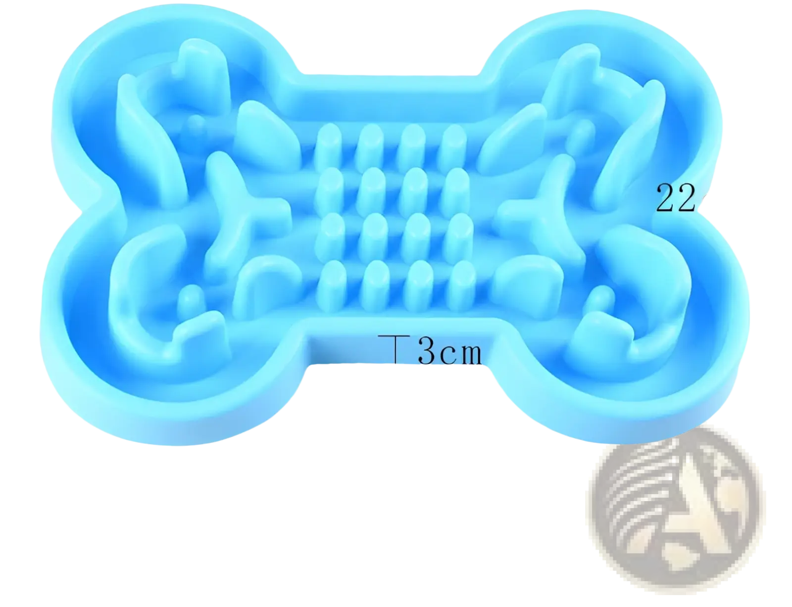 Light blue silicone bone puzzle slow feeder dog bowl with textured ridges and indentations for slow feeding