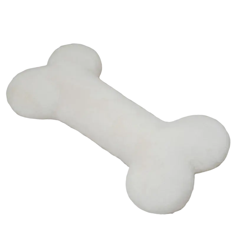 White plush faux fur bone shape plush pillow soft nap cushion with kawaii bone shape design for pets