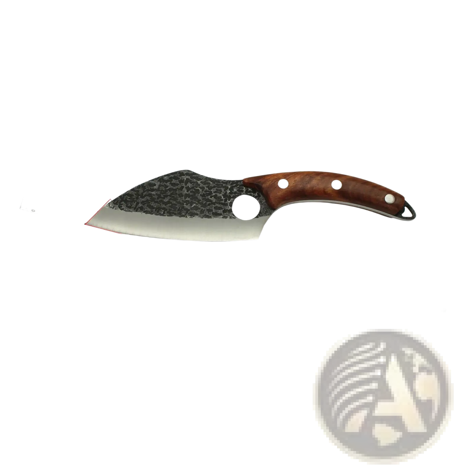 Boning knife hand forged high carbon steel with hammer black blade and brown wooden handle with three white rivets