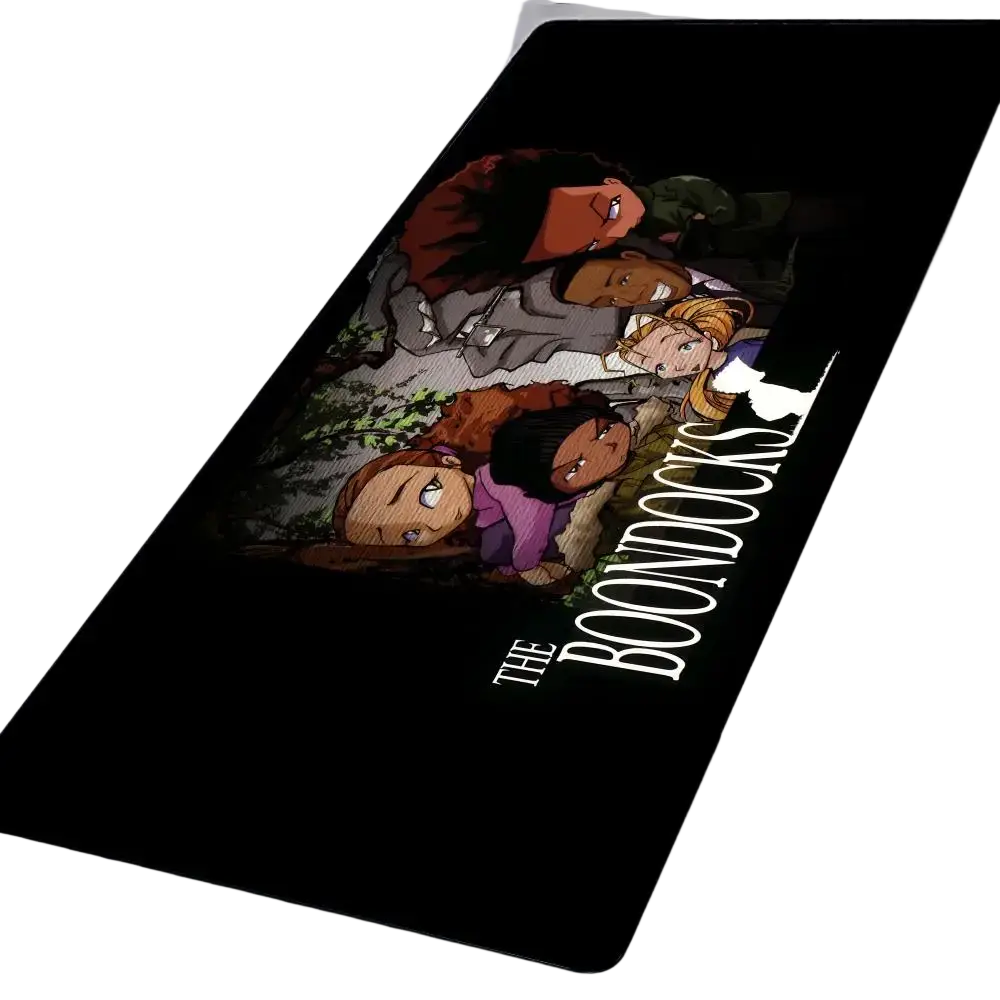 Black rectangular rubber mouse pad featuring colorful the boondocks cartoon characters with white stylized text below