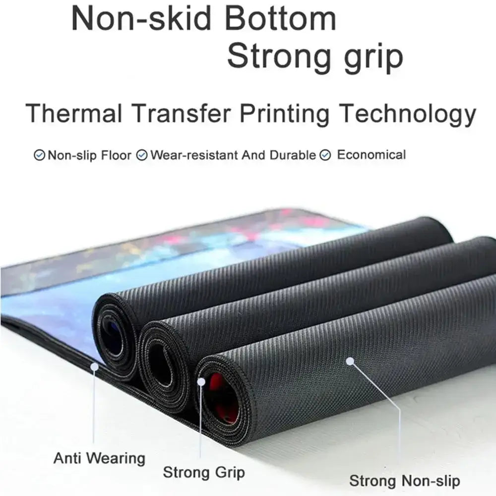 Black rolled mouse pad gaming rubber mat with textured non-slip bottom and thermal transfer printed design