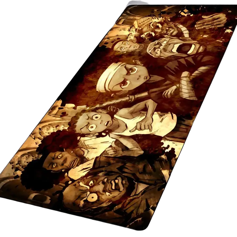 The boondocks mouse pad is a brown-toned anime-themed rectangular rubber mat with dynamic character illustrations