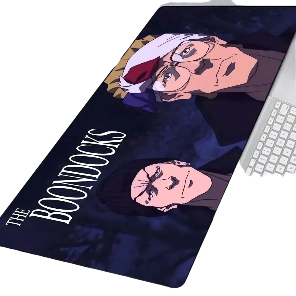 The Boondocks mouse pad gaming rubber mat with dark navy background and white lettering featuring anime portraits