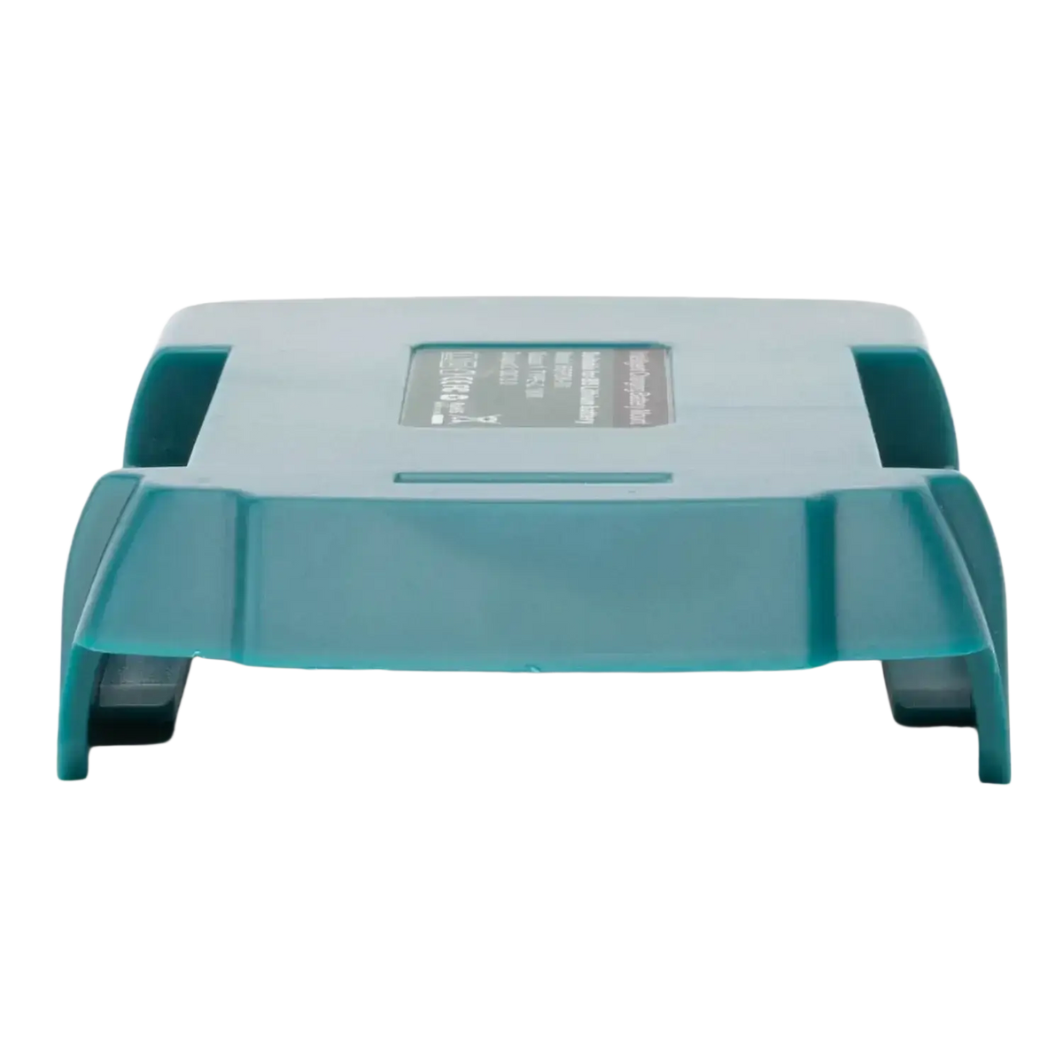 Teal plastic makita battery pack with rectangular label shown as part of bosch 20v battery power bank fast charger