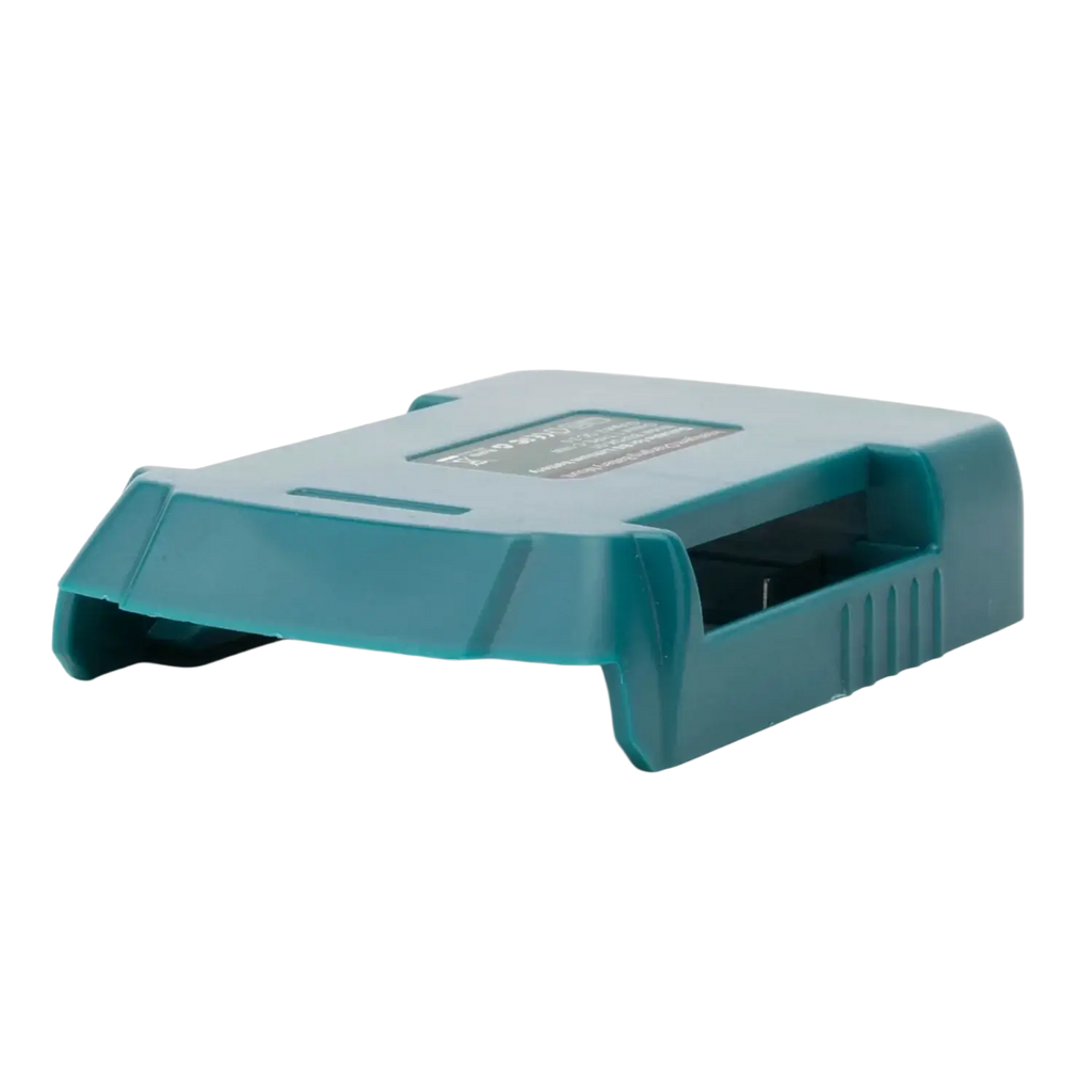 Teal plastic bosch 20v battery power bank with rectangular design and integrated slots for fast USB charging