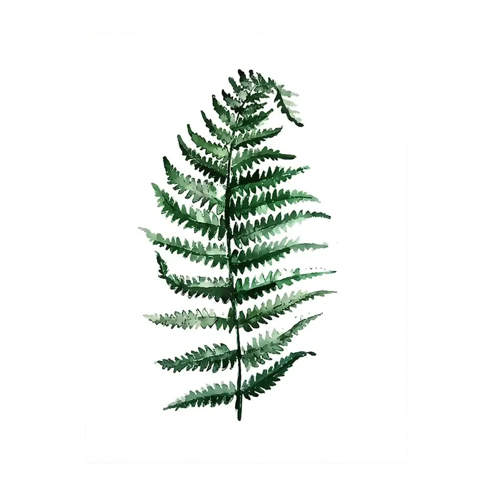 Watercolor painting of a green fern on white canvas botanical canvas prints green leaves wall art