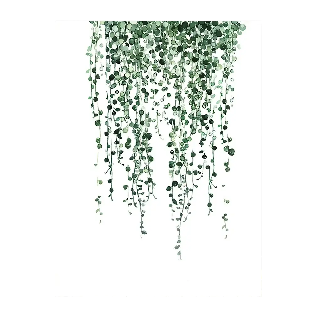Botanical canvas print featuring cascading green vines with glossy emerald and sage leaves wall art decor