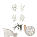 Set of four framed minimalist botanical canvas wall art prints featuring delicate green eucalyptus foliage on white backgrounds